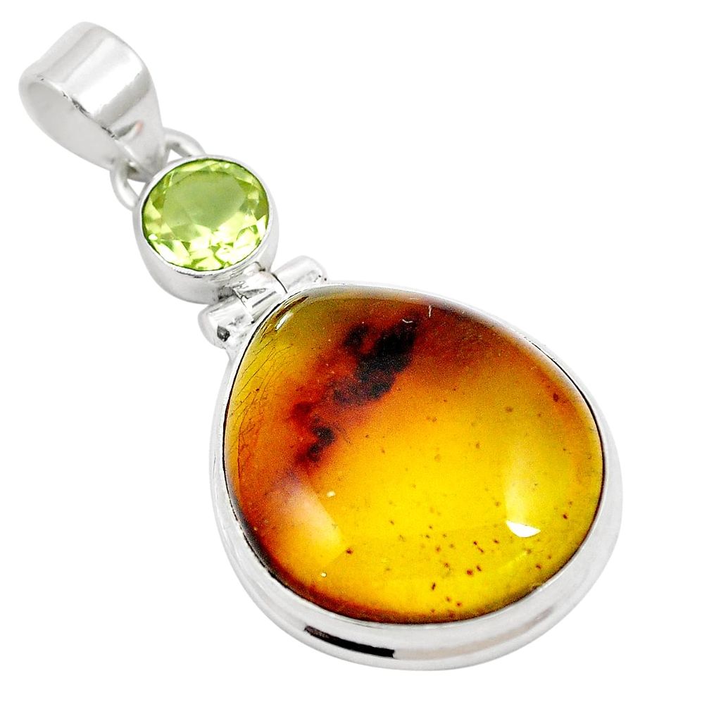 Natural green amber from colombia topaz 925 silver pendant jewelry m72891
