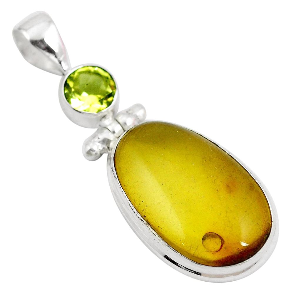 Natural green amber from colombia topaz 925 silver pendant jewelry m72892