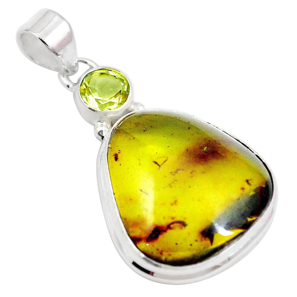 Natural green amber from colombia topaz 925 silver pendant jewelry m72893