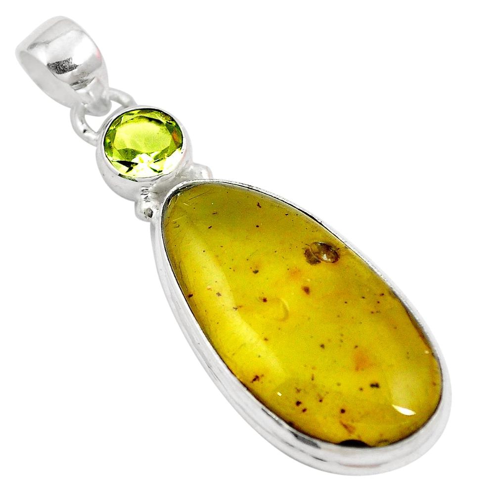 Natural green amber from colombia topaz 925 silver pendant m72895