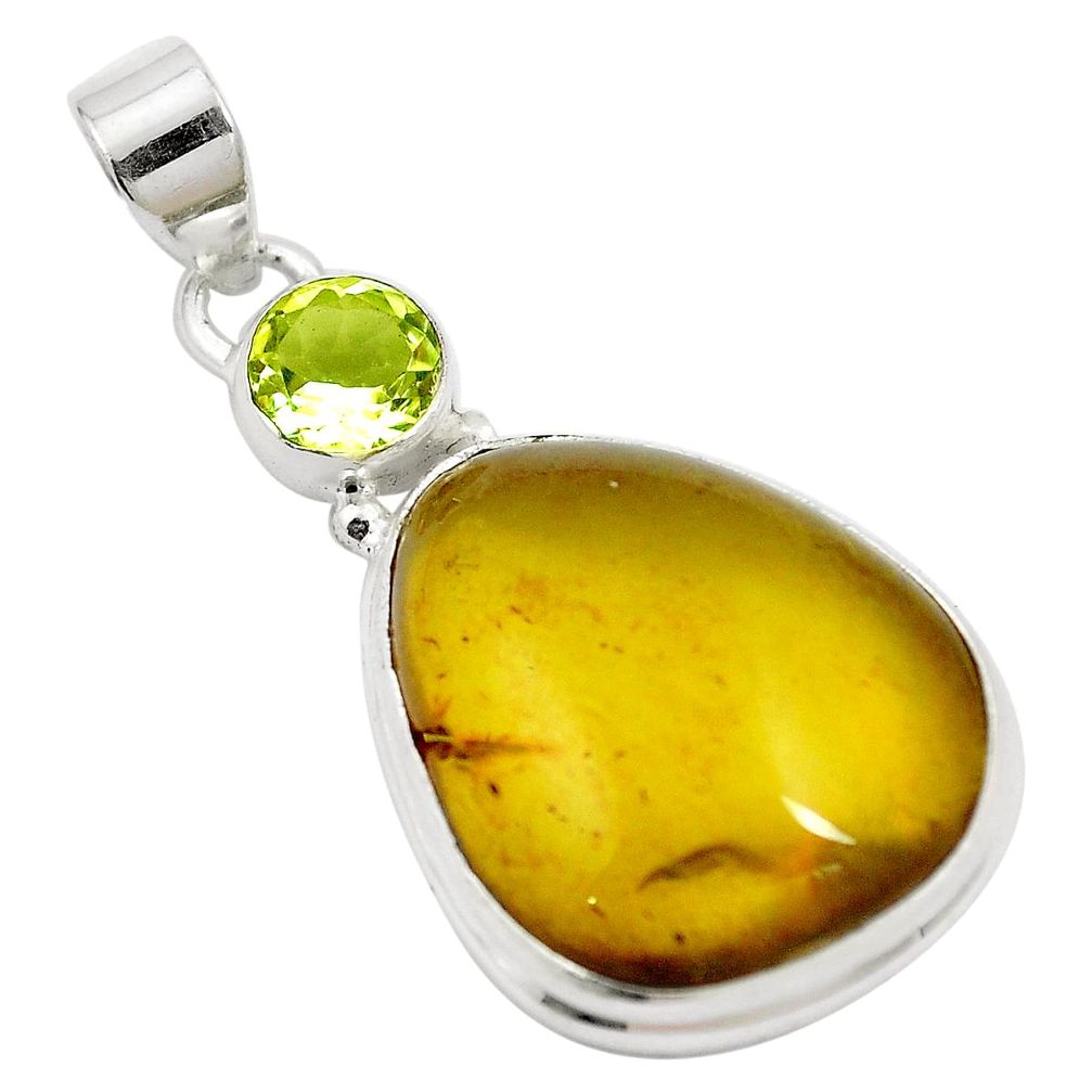 Natural green amber from colombia topaz 925 silver pendant m72896