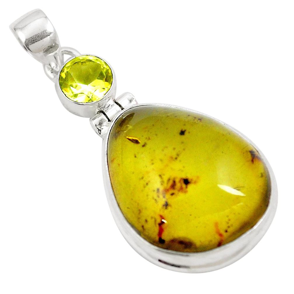 Natural green amber from colombia topaz 925 silver pendant m72897