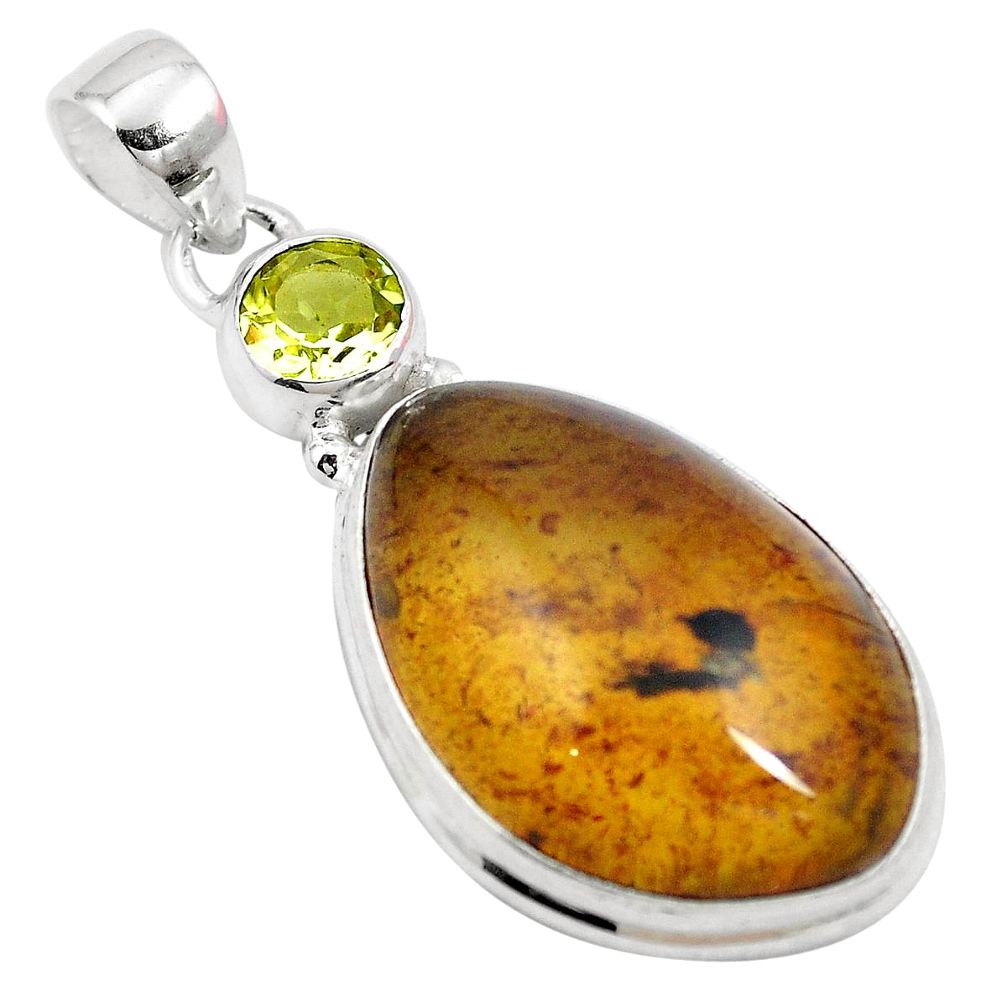 Natural green amber from colombia topaz 925 silver pendant jewelry m72900