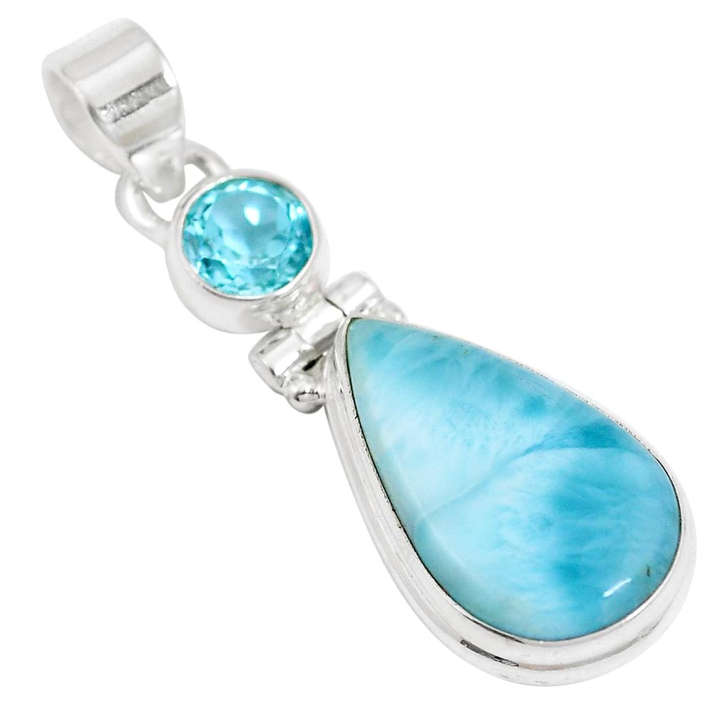 Natural blue larimar topaz 925 sterling silver pendant jewelry m72930