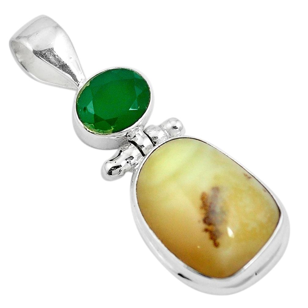 Natural yellow opal chalcedony 925 sterling silver pendant m72976