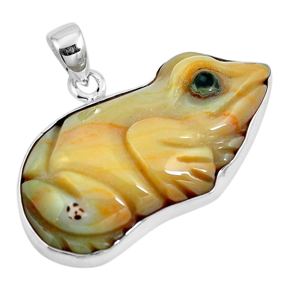 Natural green ocean sea jasper (madagascar) 925 silver frog pendant m73228