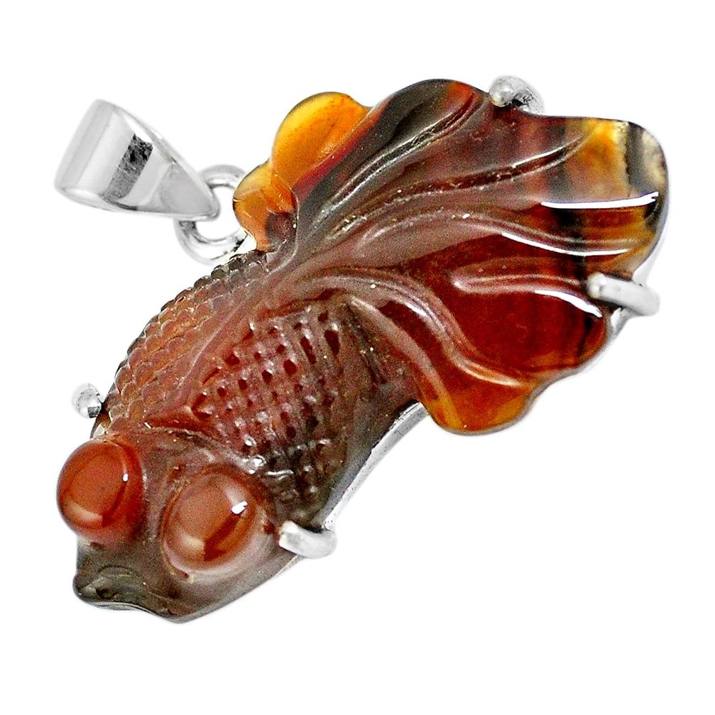 Natural honey botswana agate 925 sterling silver fish pendant m73242