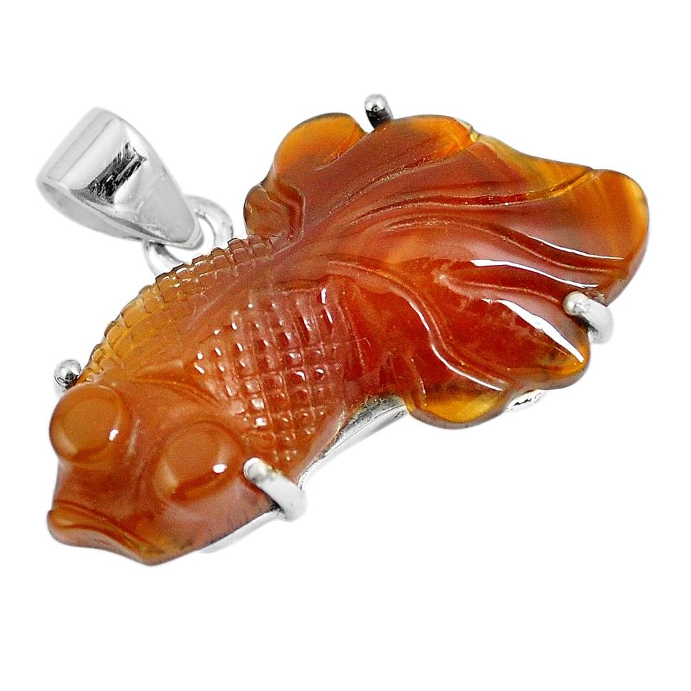Natural honey botswana agate 925 sterling silver fish pendant jewelry m73246