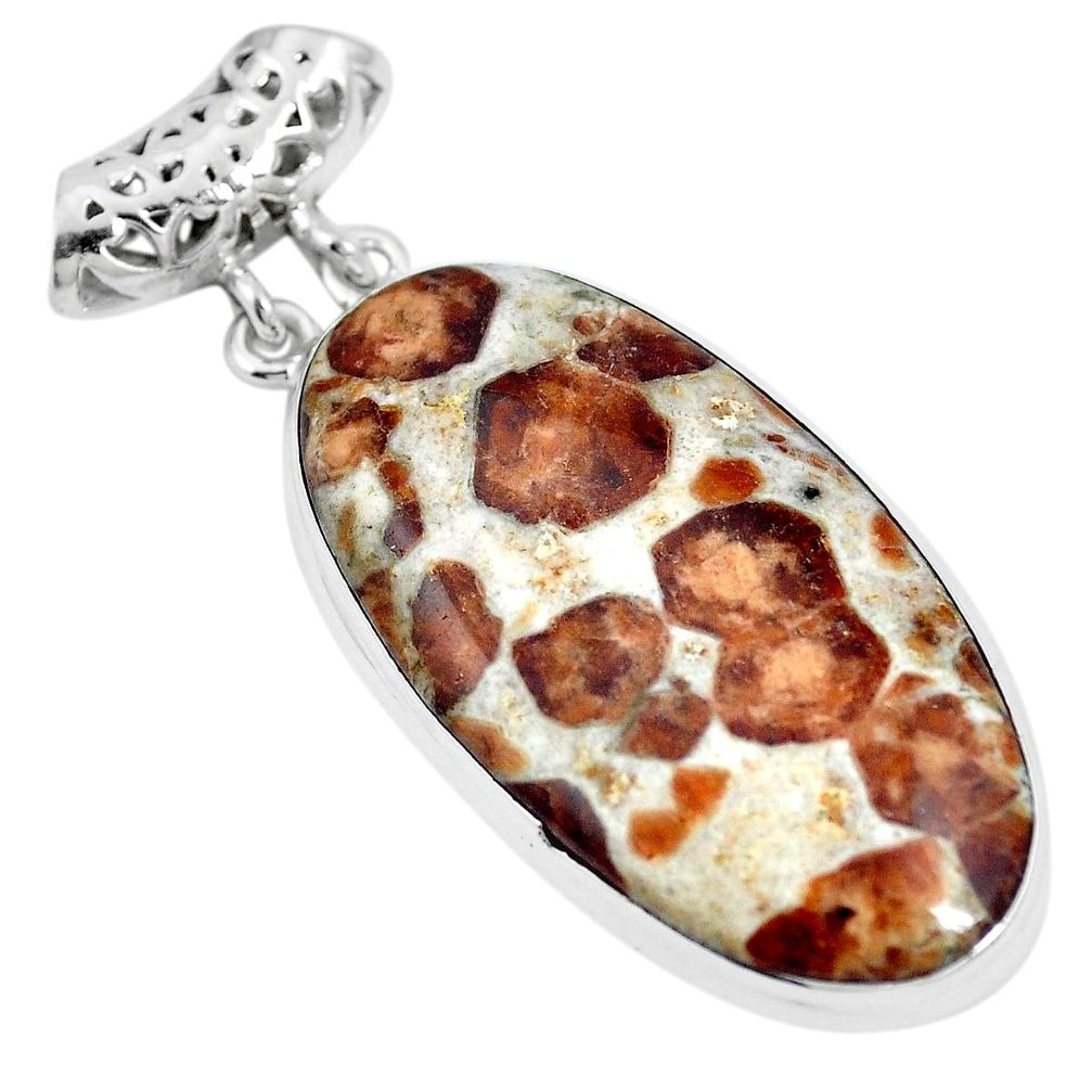 Natural brown garnet in limestone spessartine 925 silver pendant m73261