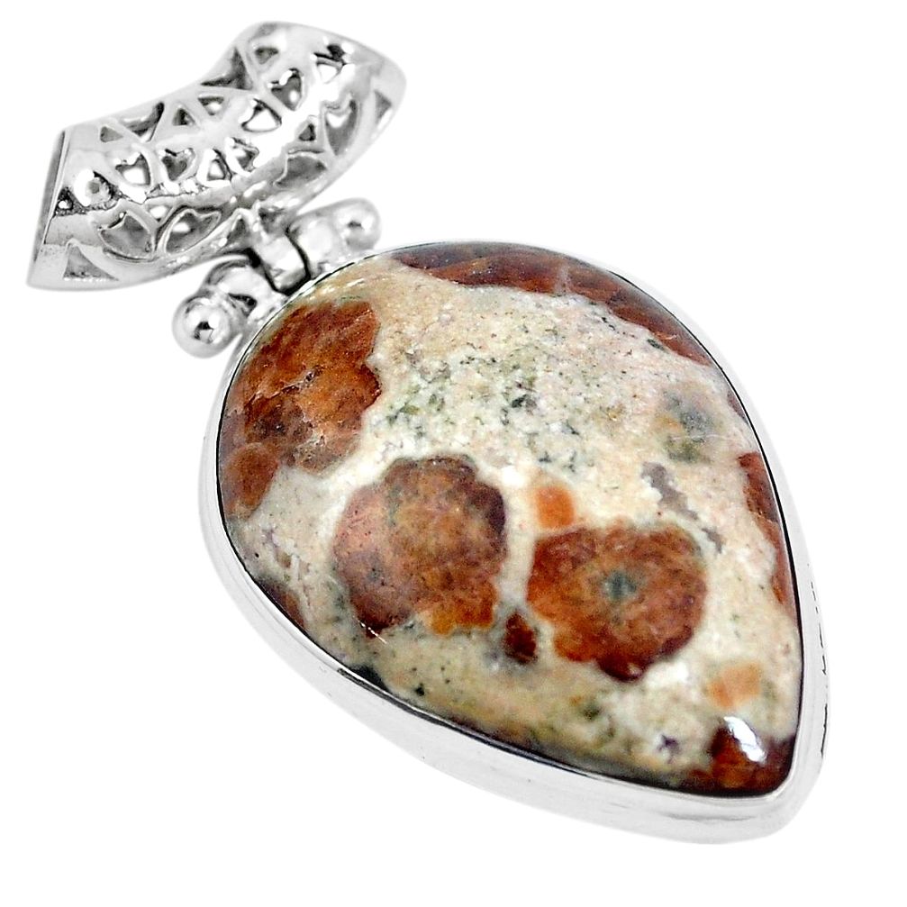 Natural brown garnet in limestone spessartine 925 silver pendant m73263