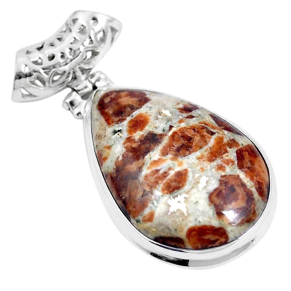 Natural brown garnet in limestone spessartine 925 silver pendant m73272