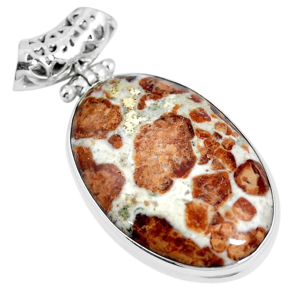 Natural brown garnet in limestone spessartine 925 silver pendant m73278