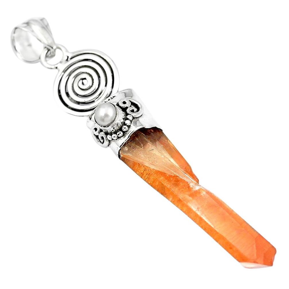 Natural tangerine lemurian quartz pearl 925 silver pendant m73567