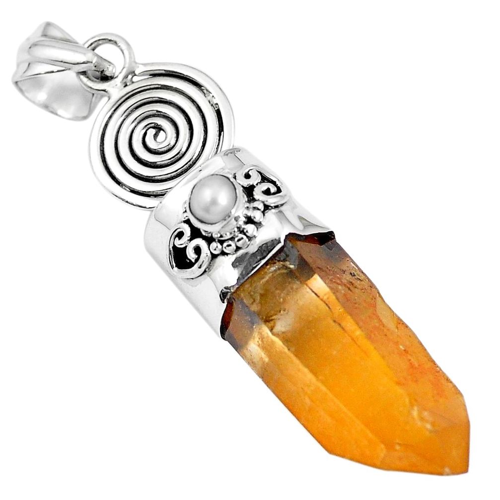 Natural tangerine lemurian quartz pearl 925 silver pendant m73573