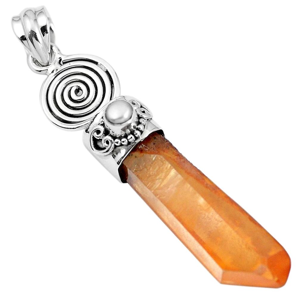 Natural tangerine lemurian quartz pearl 925 silver pendant m73575