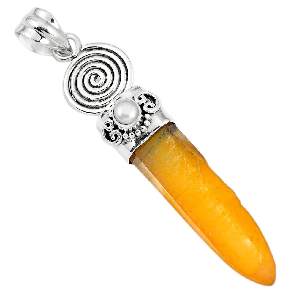 Natural tangerine lemurian quartz pearl 925 silver pendant m73576