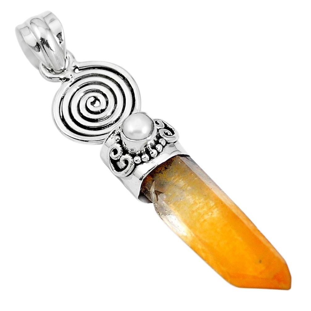 Natural tangerine lemurian quartz pearl 925 silver pendant m73577