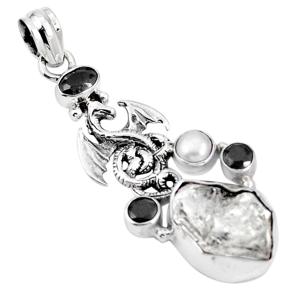 925 silver natural white herkimer diamond onyx pearl dragon pendant m73624