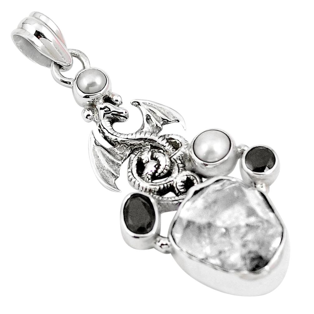 Natural white herkimer diamond onyx 925 silver dragon pendant jewelry m73625