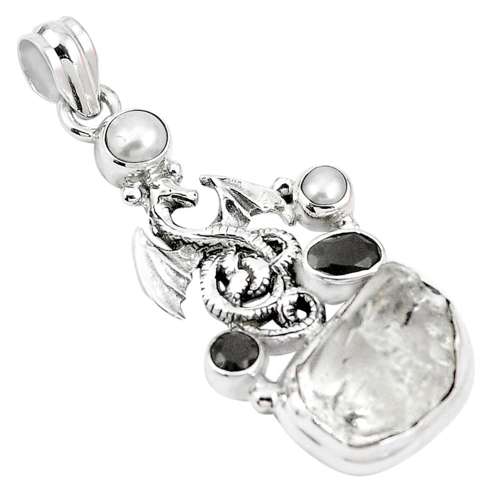 Natural white herkimer diamond onyx 925 silver dragon pendant jewelry m73626
