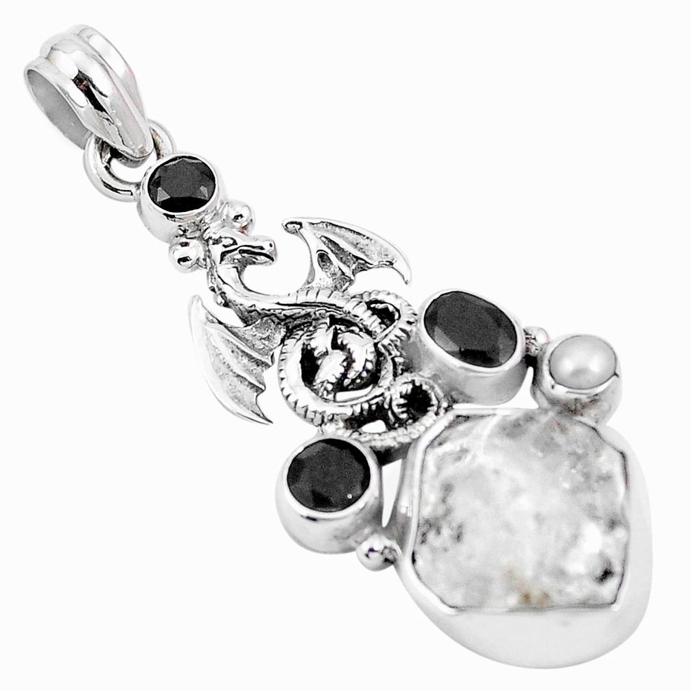 Natural white herkimer diamond onyx 925 silver dragon pendant m73634