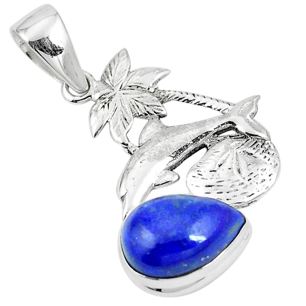 Natural blue lapis lazuli 925 sterling silver dolphin pendant jewelry m73675