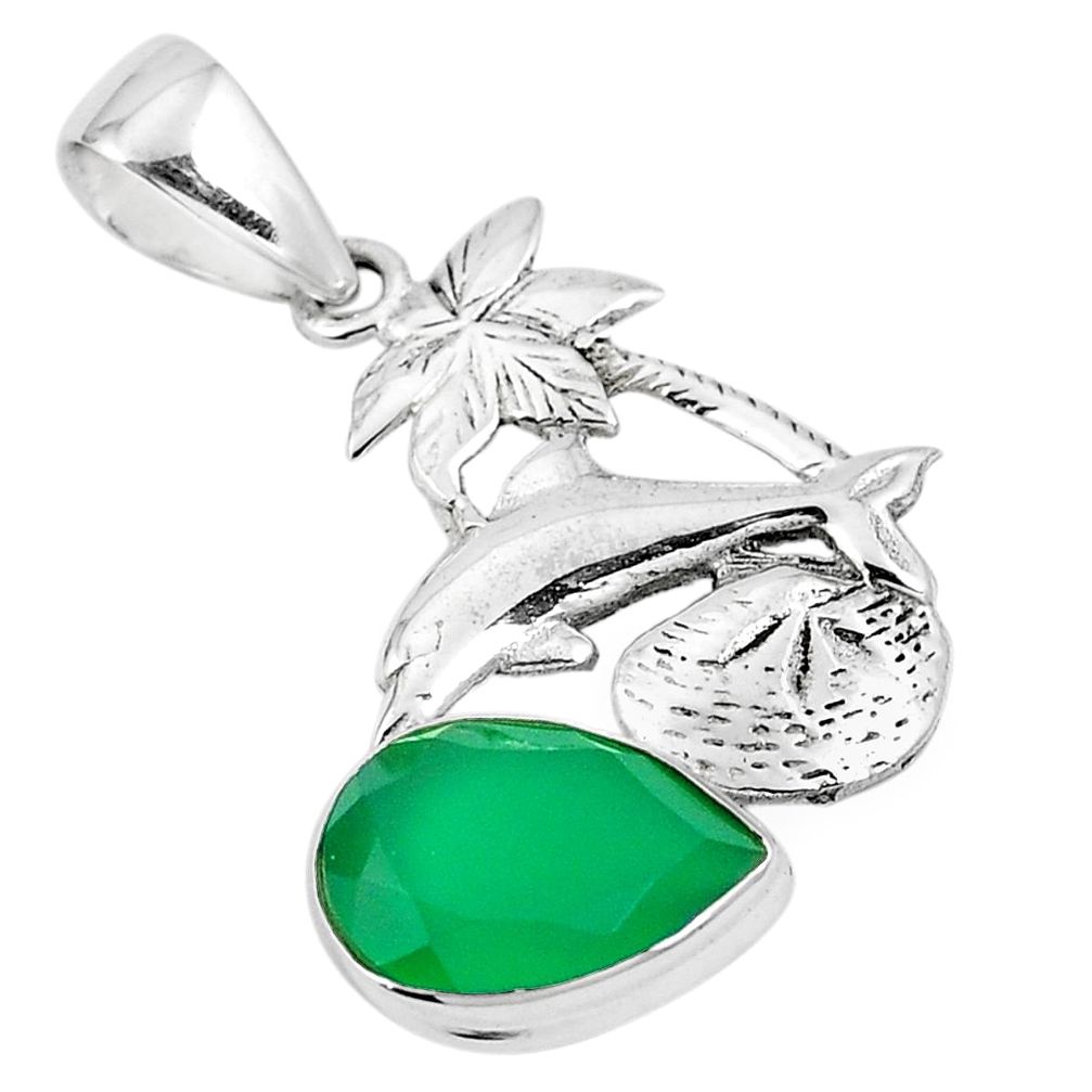 Natural green chalcedony 925 sterling silver dolphin pendant jewelry m73680