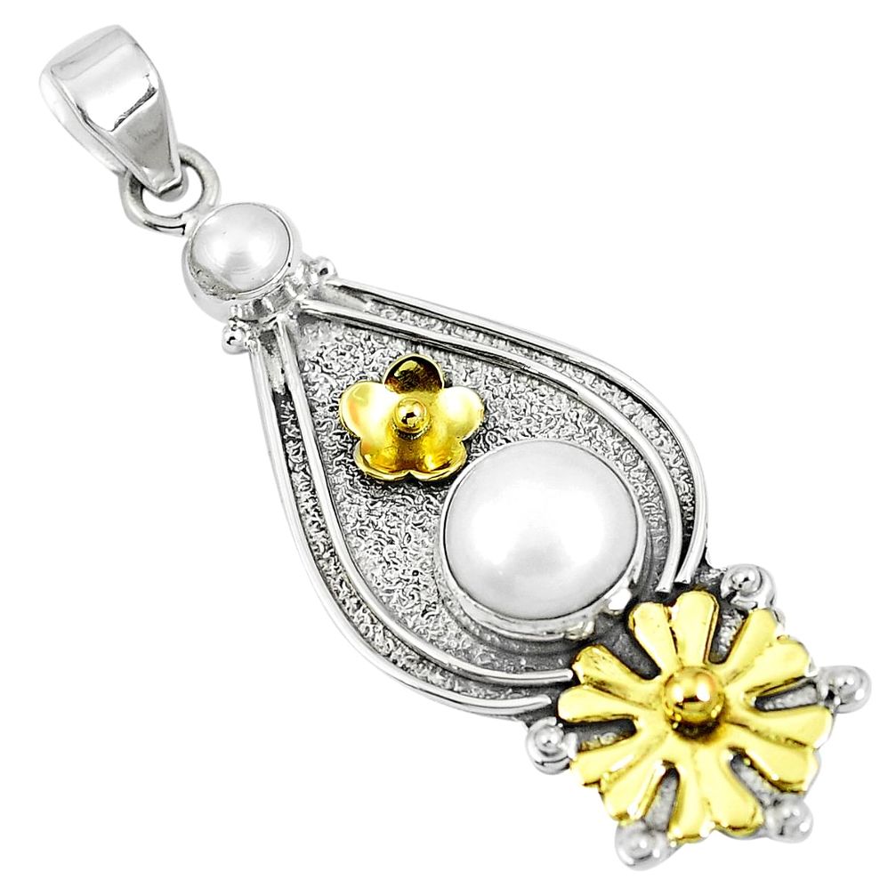 Victorian natural white pearl 925 silver two tone pendant m73723