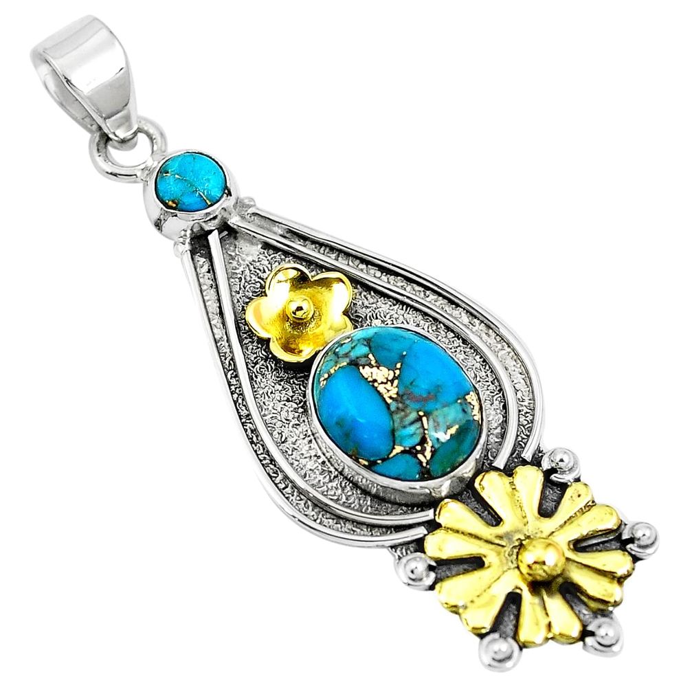 Victorian blue copper turquoise 925 silver two tone pendant m73735