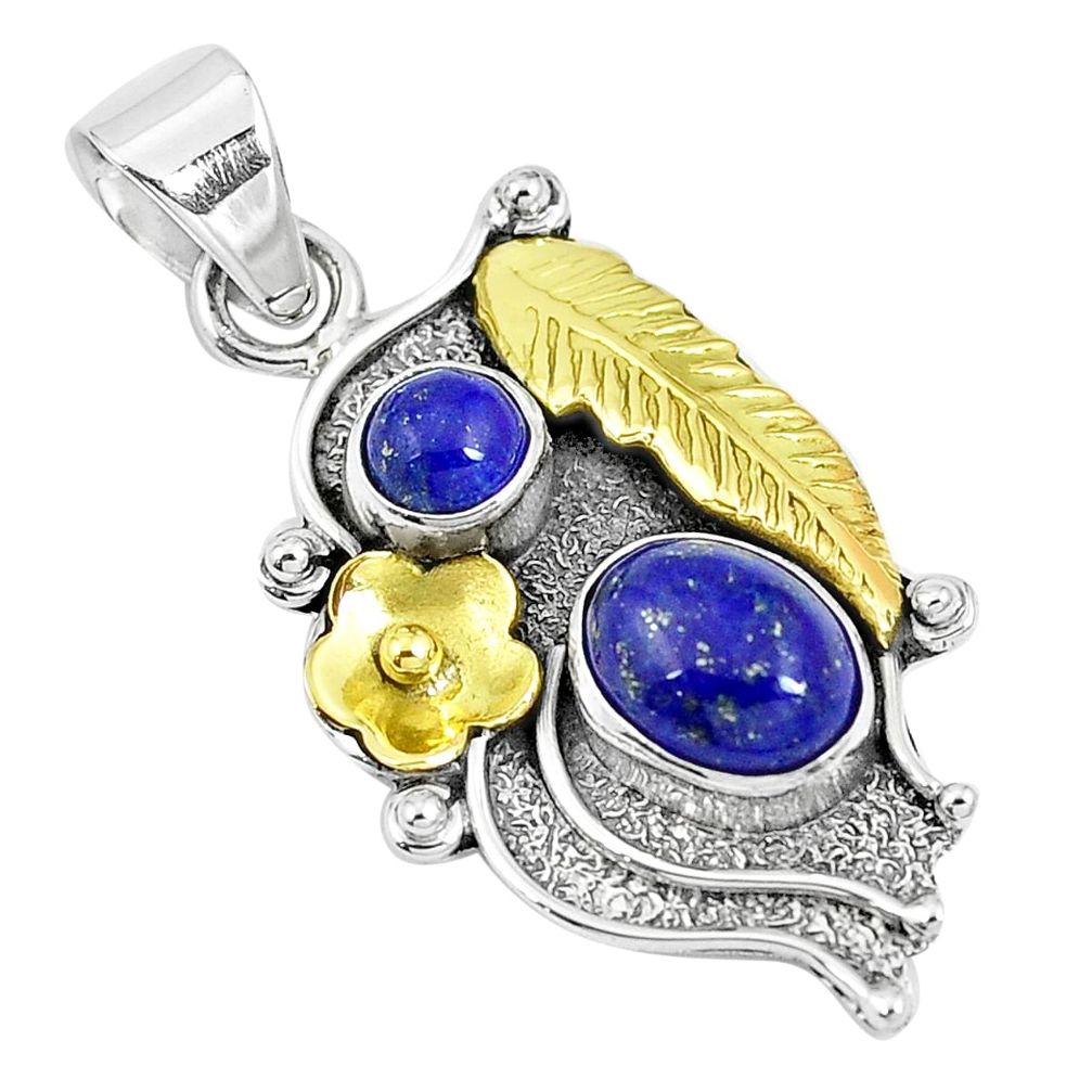 Victorian natural blue lapis lazuli 925 silver two tone pendant m73746