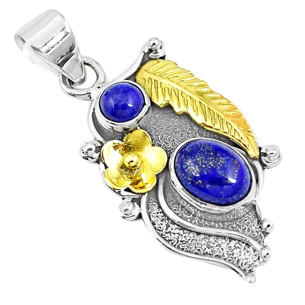 Victorian natural blue lapis lazuli 925 silver two tone pendant m73747