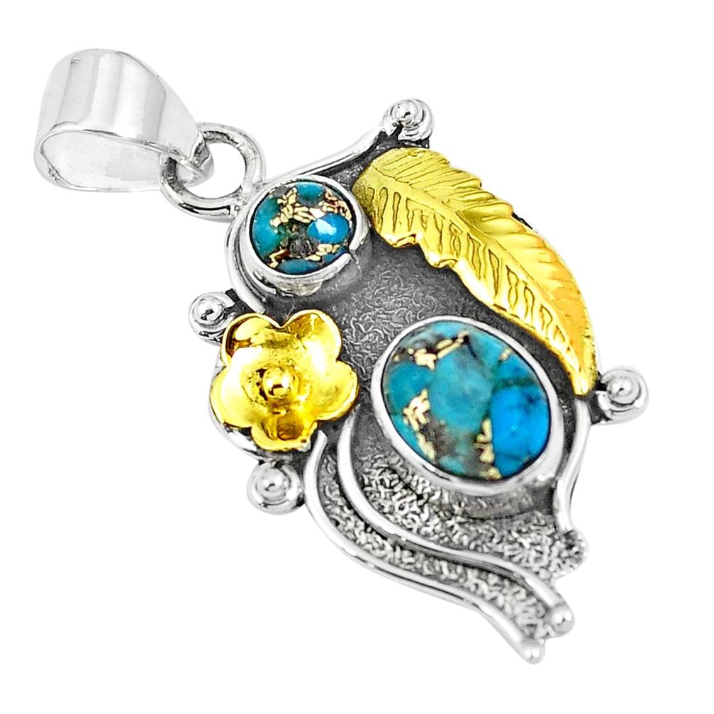 Victorian blue copper turquoise 925 silver two tone pendant m73755