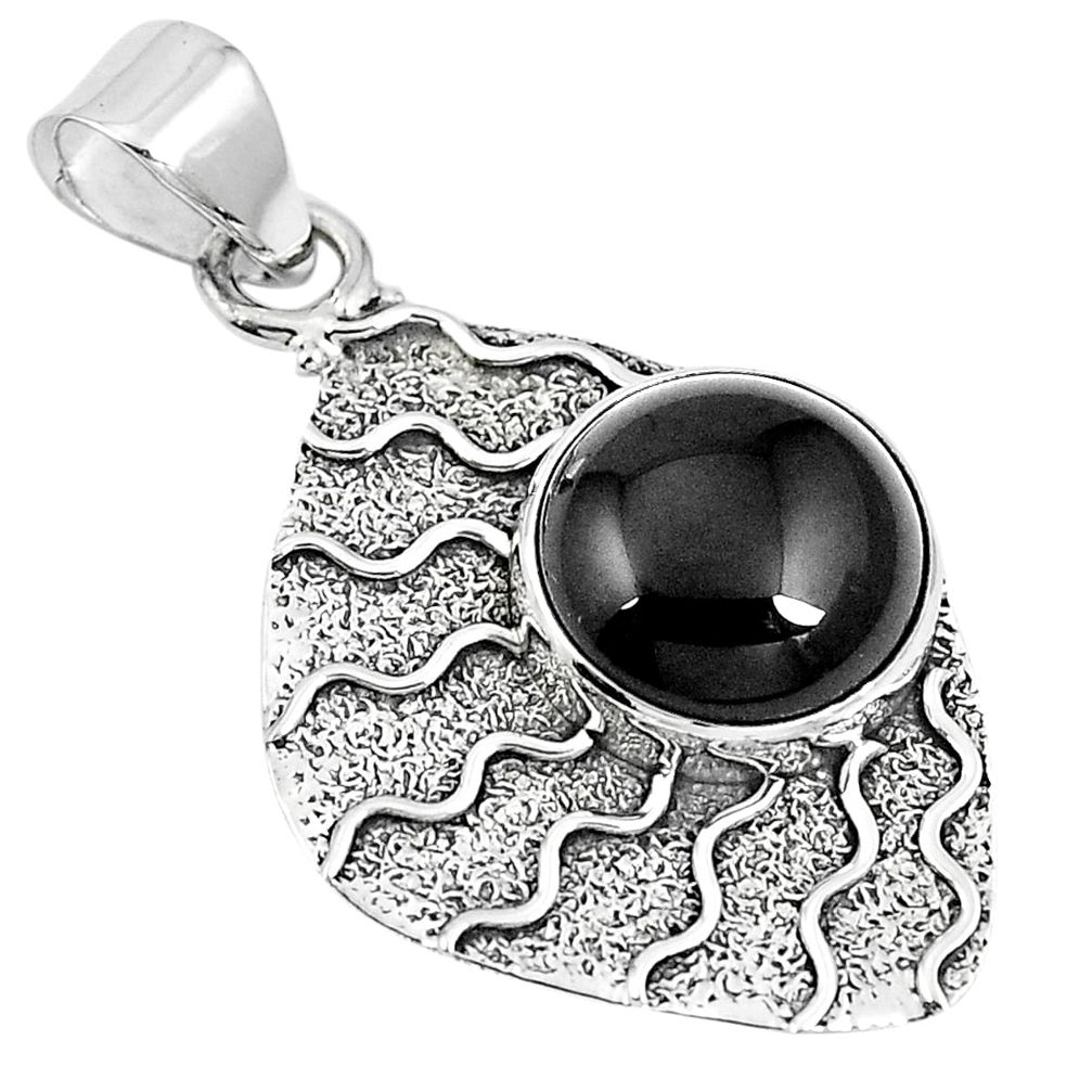 925 sterling silver natural black onyx round pendant jewelry m73777