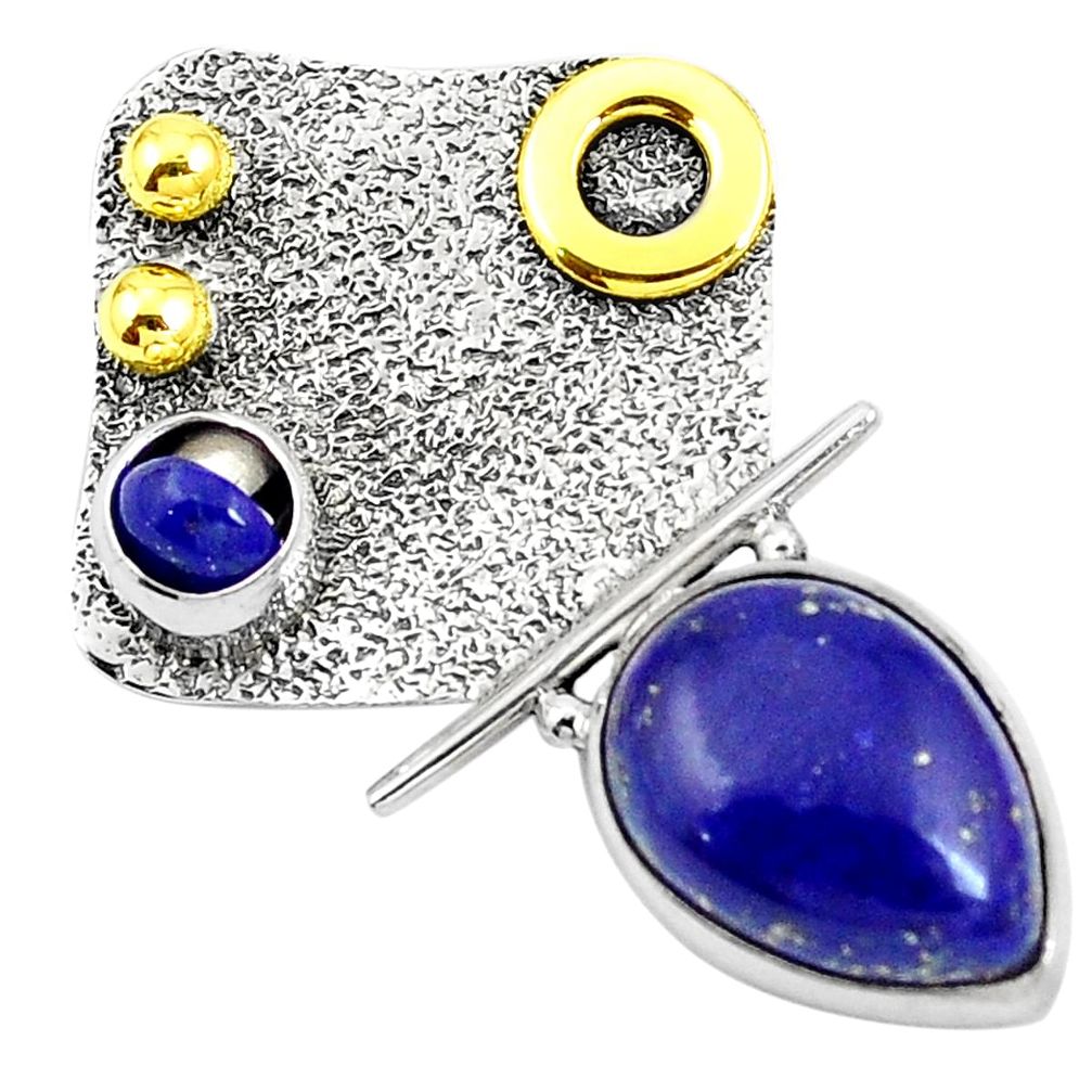 Victorian natural blue lapis lazuli 925 silver two tone pendant m73797