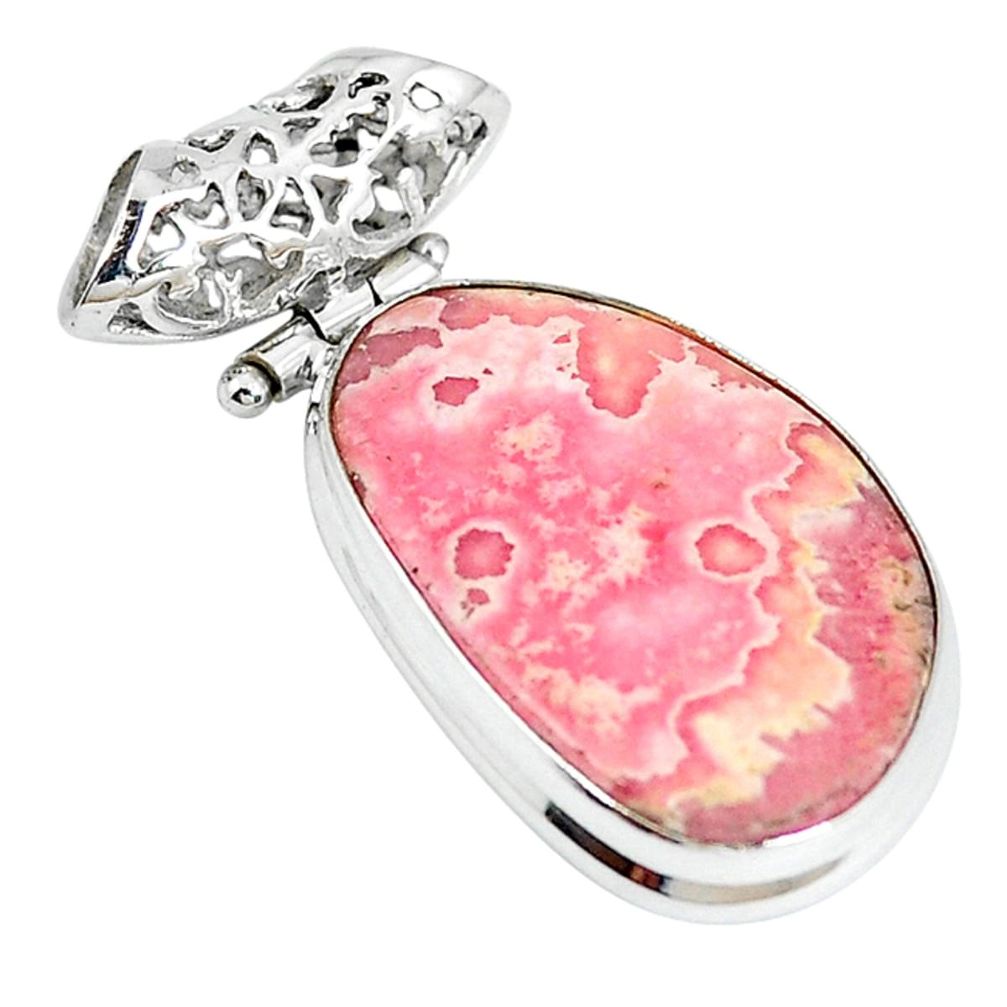 Natural pink rhodochrosite stalactite 925 sterling silver pendant m7384