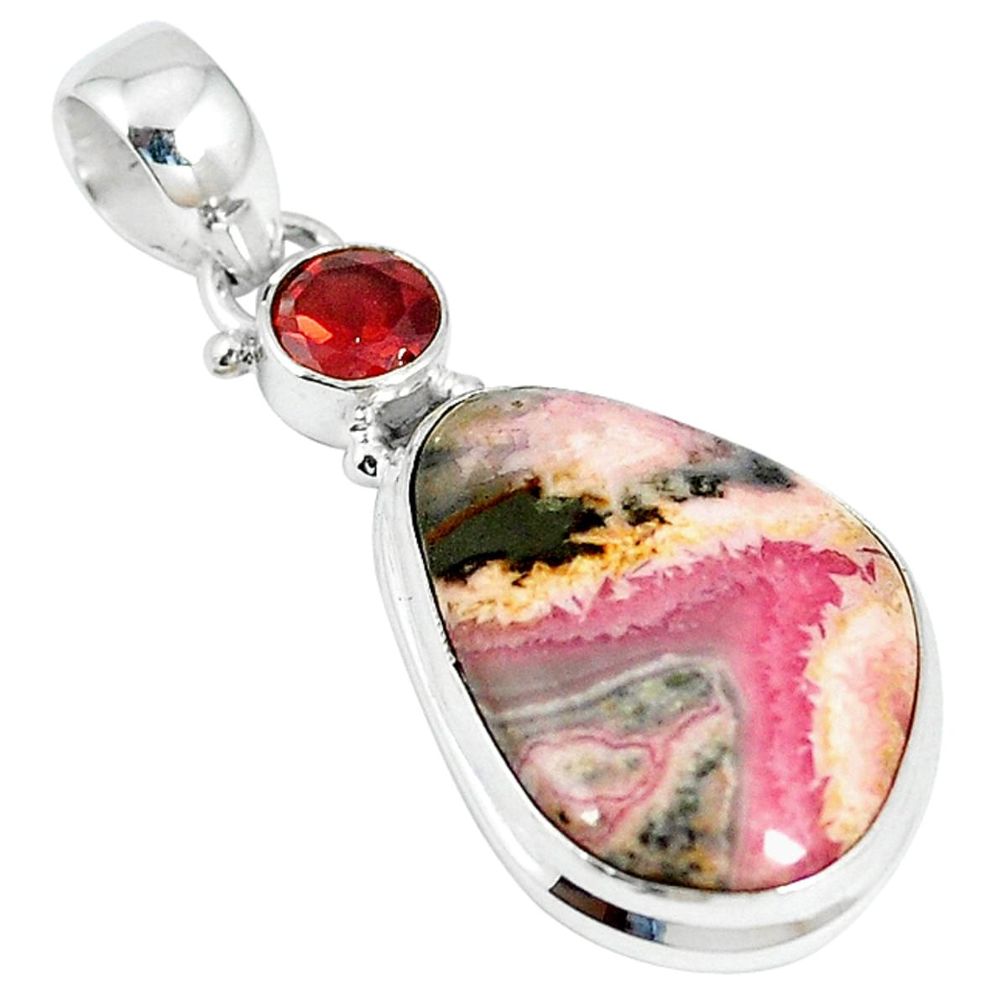 Natural pink rhodochrosite stalactite garnet 925 silver pendant m7398