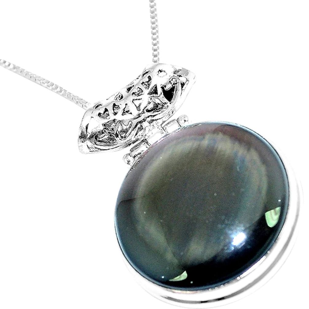 Natural rainbow obsidian eye 925 silver 18' chain pendant jewelry m7429