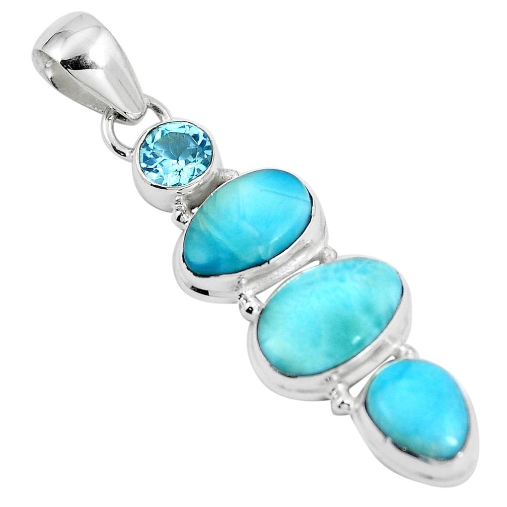 Natural blue larimar topaz 925 sterling silver pendant jewelry m74507