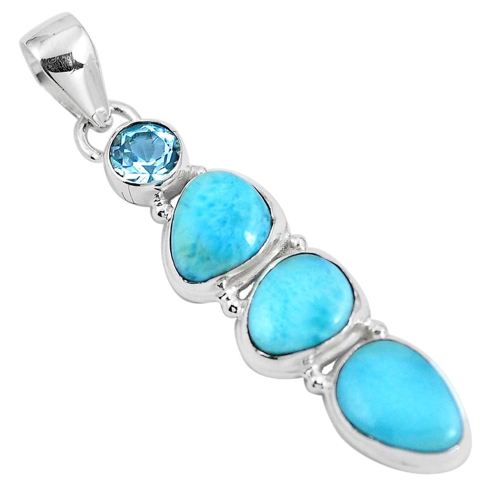 Natural blue larimar topaz 925 sterling silver pendant jewelry m74512