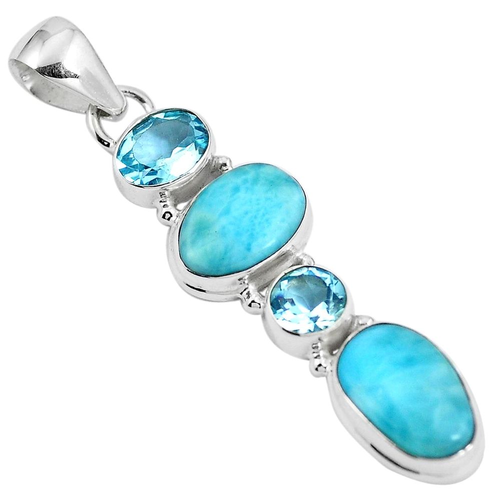 Natural blue larimar topaz 925 sterling silver pendant jewelry m74514