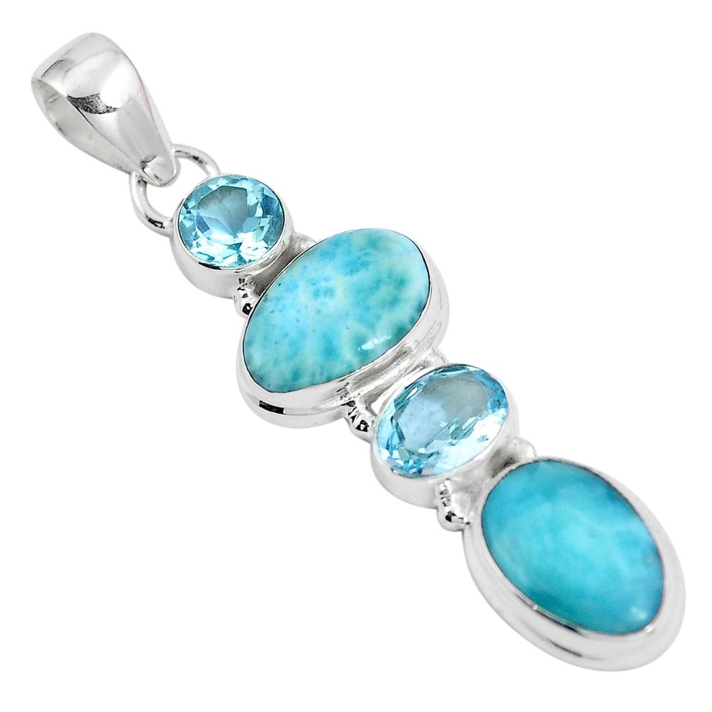 925 sterling silver natural blue larimar topaz pendant jewelry m74520