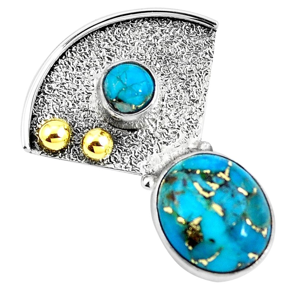 925 sterling silver victorian blue copper turquoise two tone pendant m74692