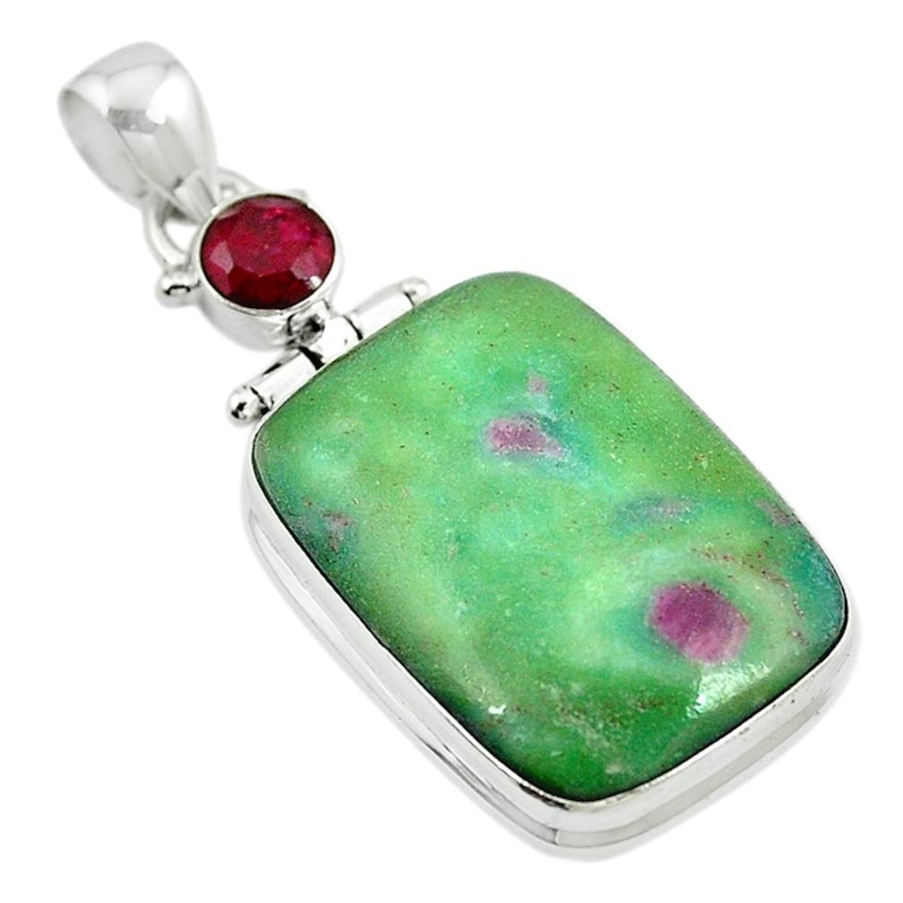Natural pink ruby in fuchsite ruby 925 sterling silver pendant m7472