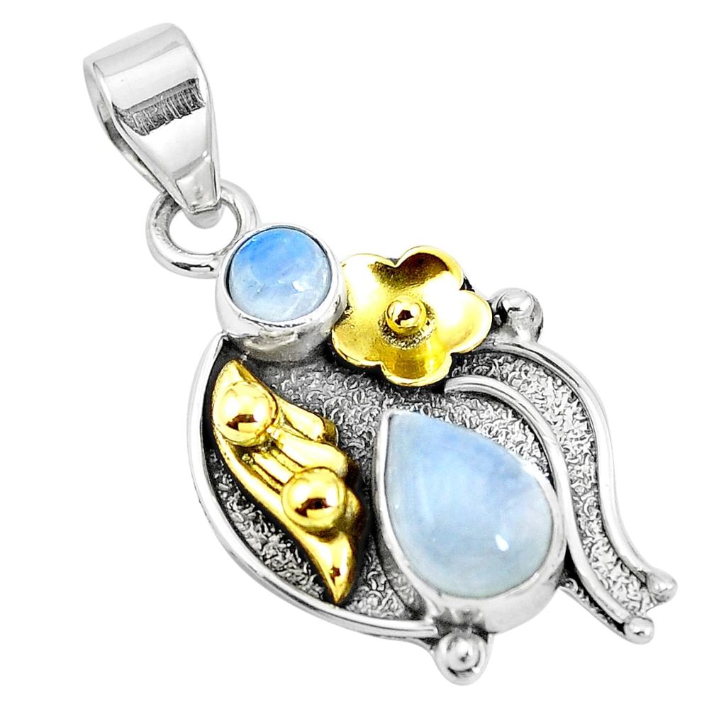 Victorian natural rainbow moonstone 925 silver two tone pendant m74734