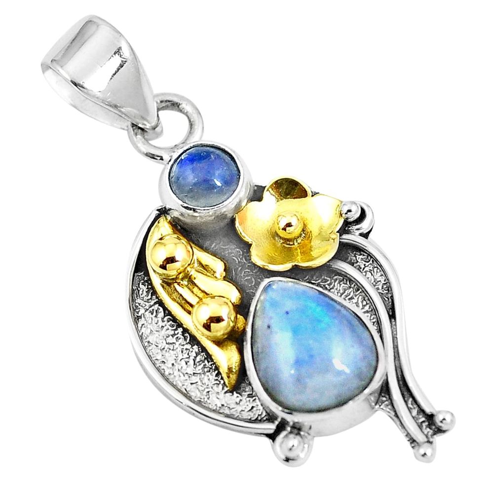 Victorian natural rainbow moonstone 925 silver two tone pendant m74735