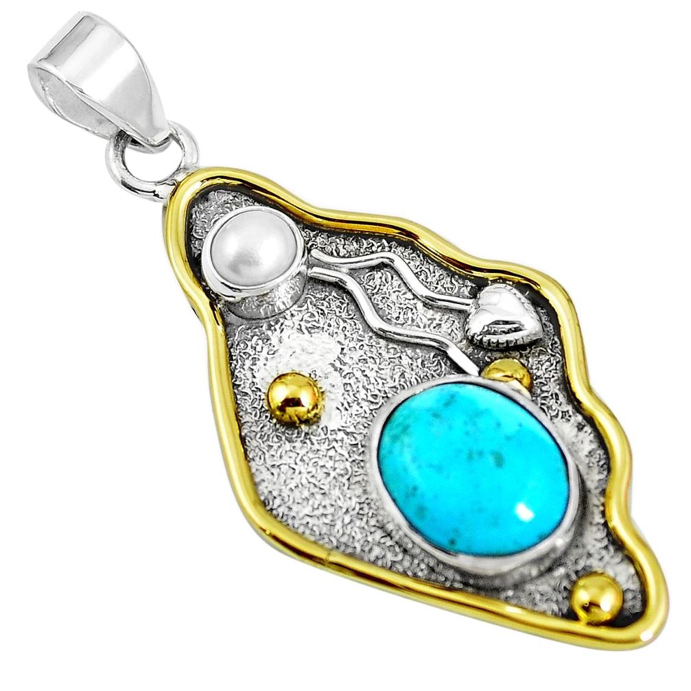 925 silver victorian blue arizona mohave turquoise two tone pendant m74745