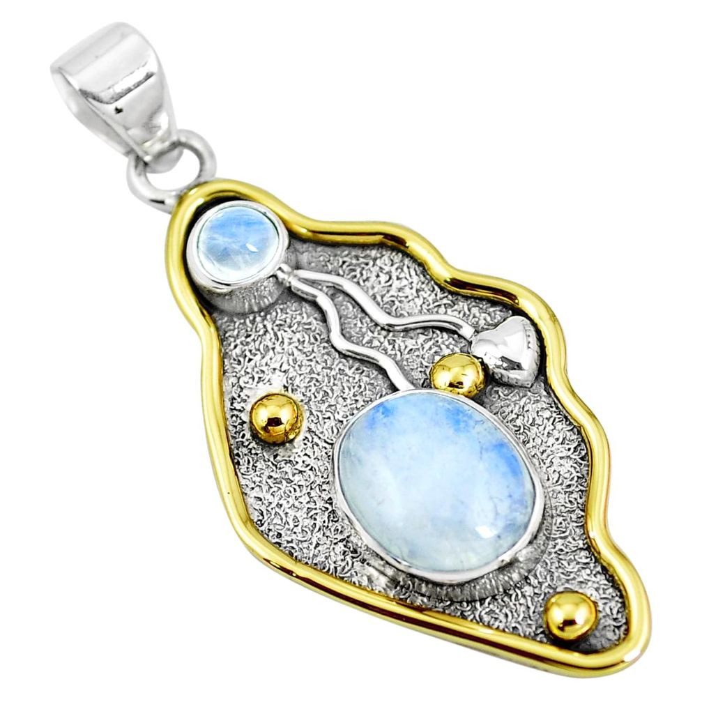 925 silver victorian natural rainbow moonstone two tone pendant jewelry m74759