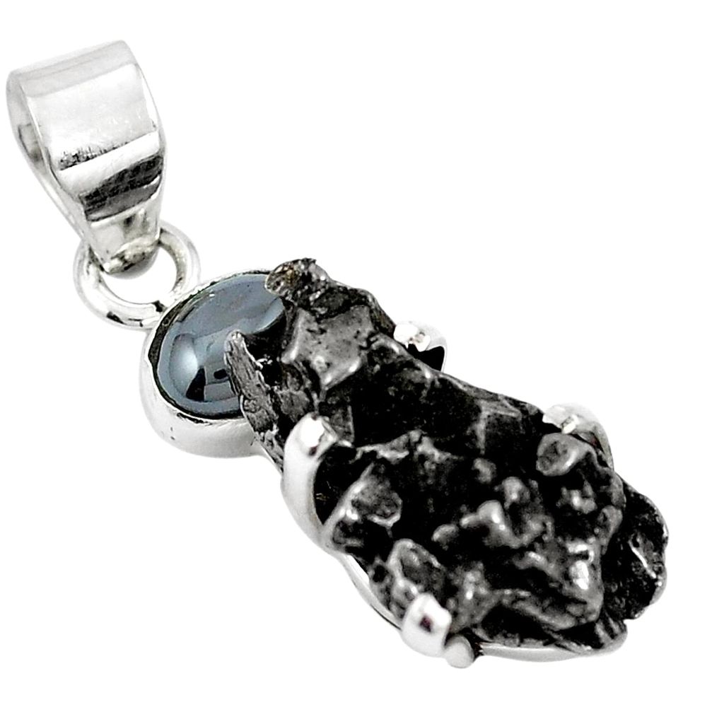Natural grey meteorite gibeon hematite 925 silver pendant jewelry m75029