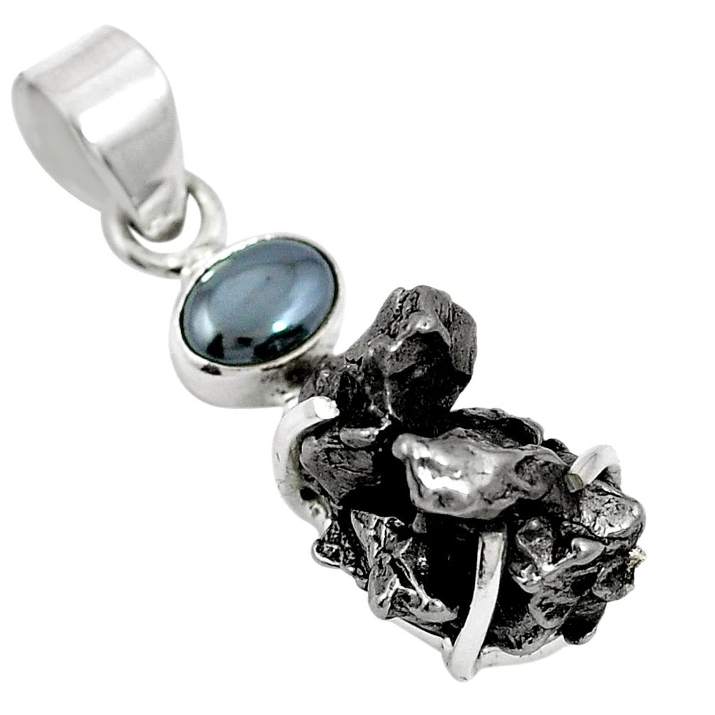 925 sterling silver natural grey meteorite gibeon hematite pendant m75032
