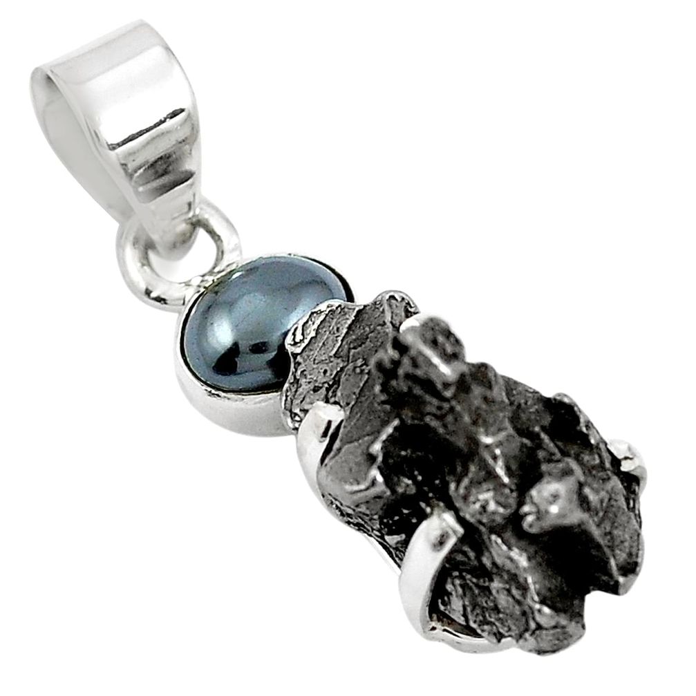 Natural grey meteorite gibeon hematite 925 silver pendant jewelry m75035